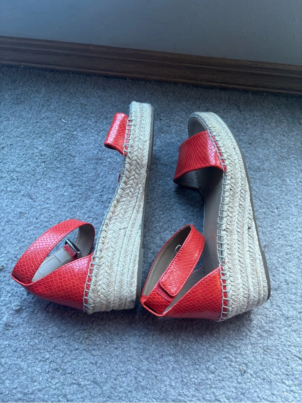 Franco Sarto Red Snake Embossed Espadrille Platform Sandals 8.5